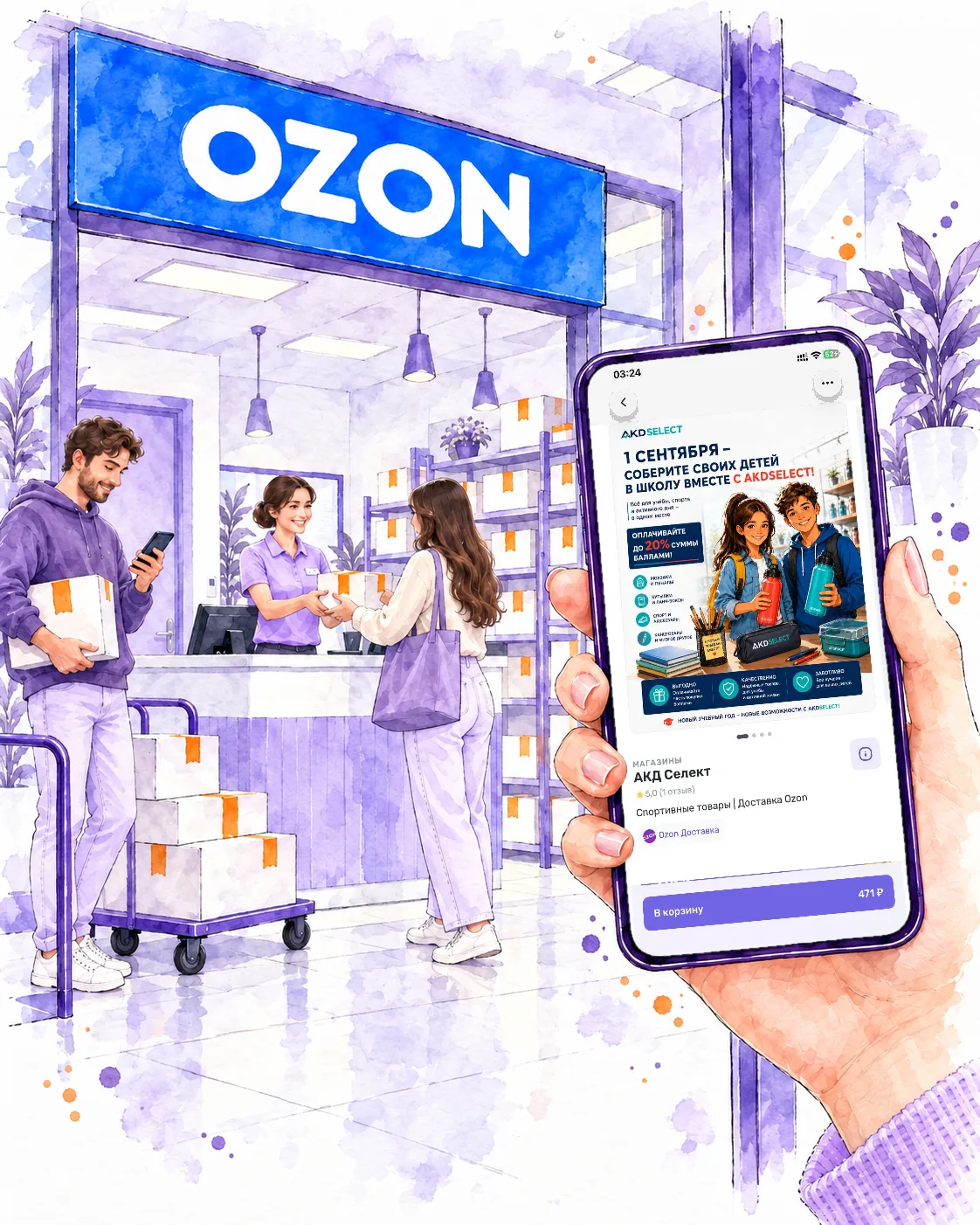 Доставка Ozon для селлеров: покупатель забирает заказ из интернет-магазина селлера на UDS в пункте выдачи Ozon